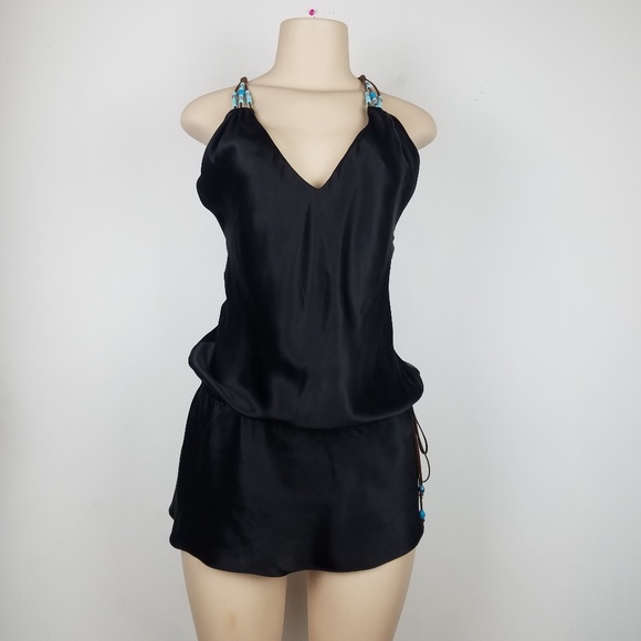 Single bohimian unic black 100% silk tank top M - Picture 2 of 8